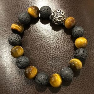 Tigers Eye, Lava and Sterling Silver Bracelet